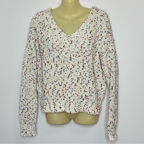 I.N. San Francisco White V-neck with Multicolor Specks size M - Picture 1 of 8